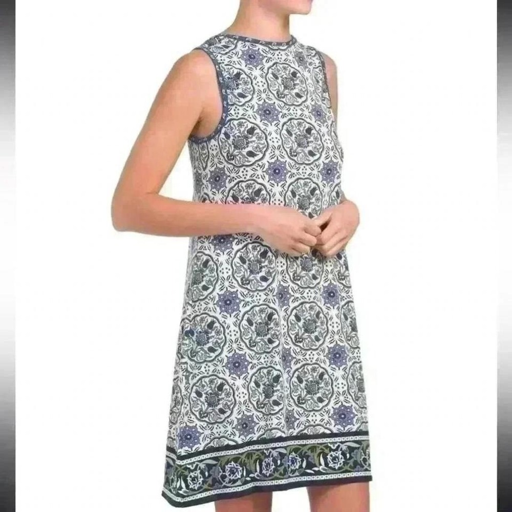 MAX STUDIO | Woman's Blue and White Sleeveless Floral Abstract Mini Dress,‎ XS